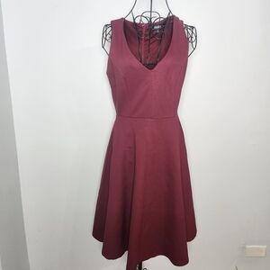 Lulus Burgundy Fit & Flare Skater Dress V-Neck Sleeveless Cocktail Party M